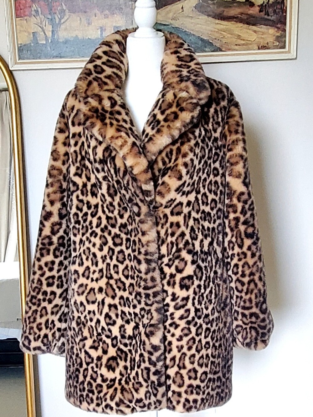 Donna Salyers Fabulous Furs, Leopard Faux Fur Le Mink Jacket Coat Large LIKE NEW - Picture 6 of 14